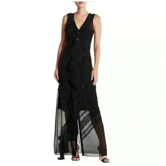 Haute Hippie Dresses & Skirts - Haute Hippie Silk Sheer Maxi Dress Size XS Black Party Cocktail Elegant